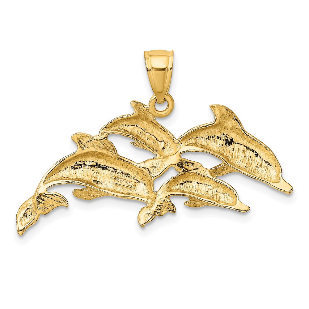 14K Polished Four Dolphins Swimming Charm
