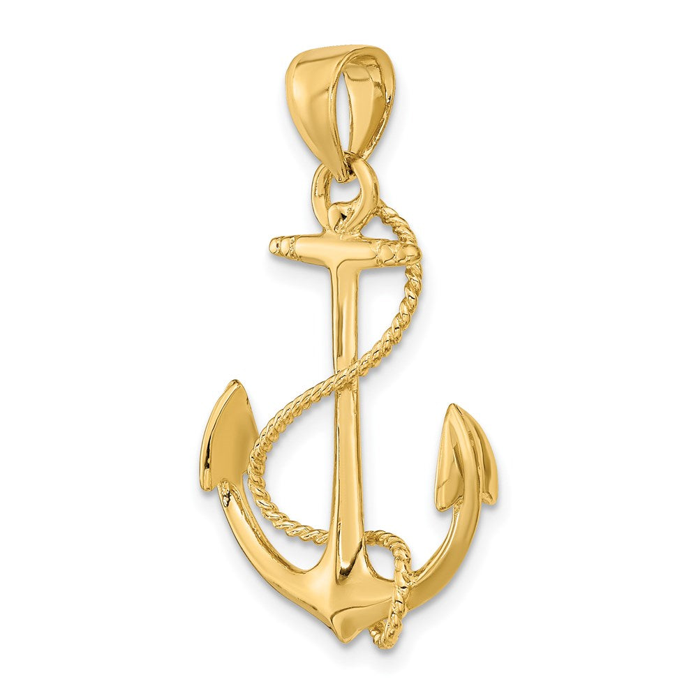 14K 3-D Polished and Textured Anchor w/Rope Charm