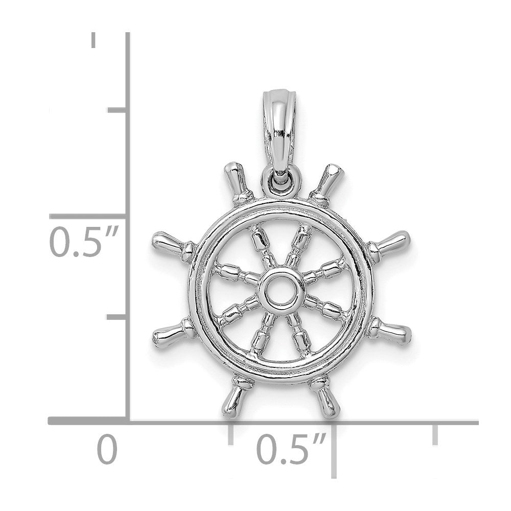 14K White Gold 3-D Ships Wheel Charm