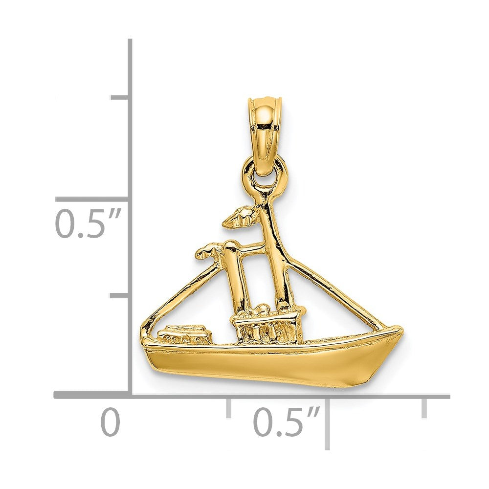14K 3-D Cargo Ship W/ Tug Boat Charm