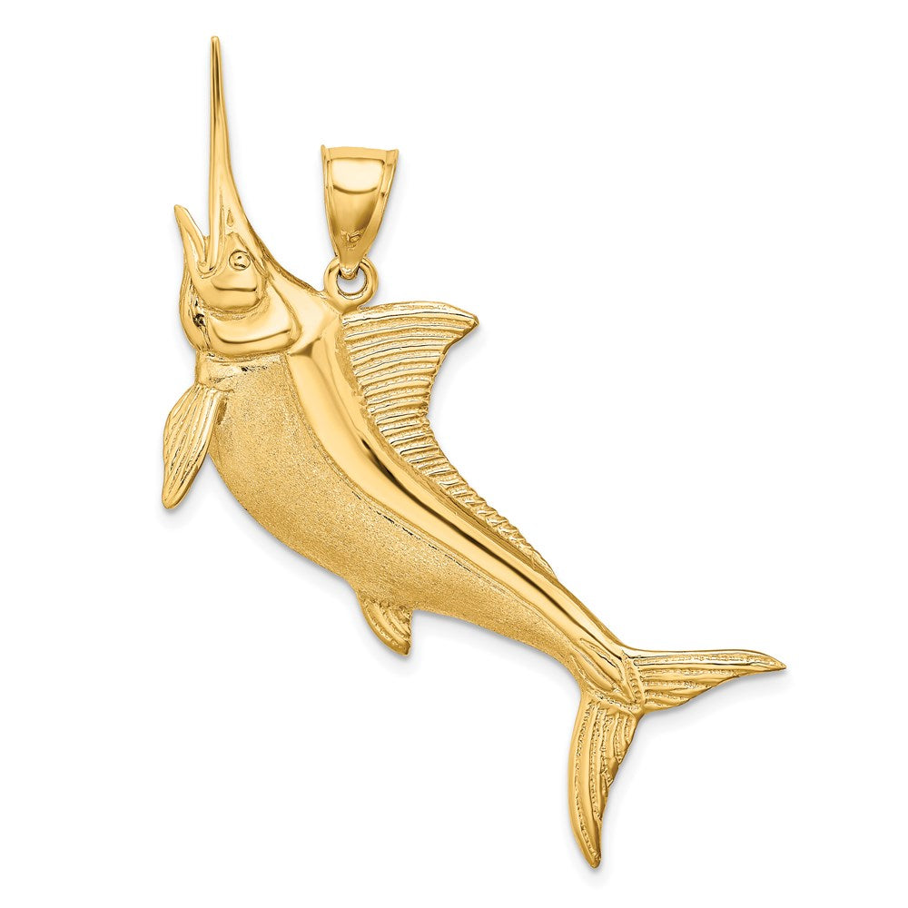 14K 3-D Satin / Polished Marlin Charm
