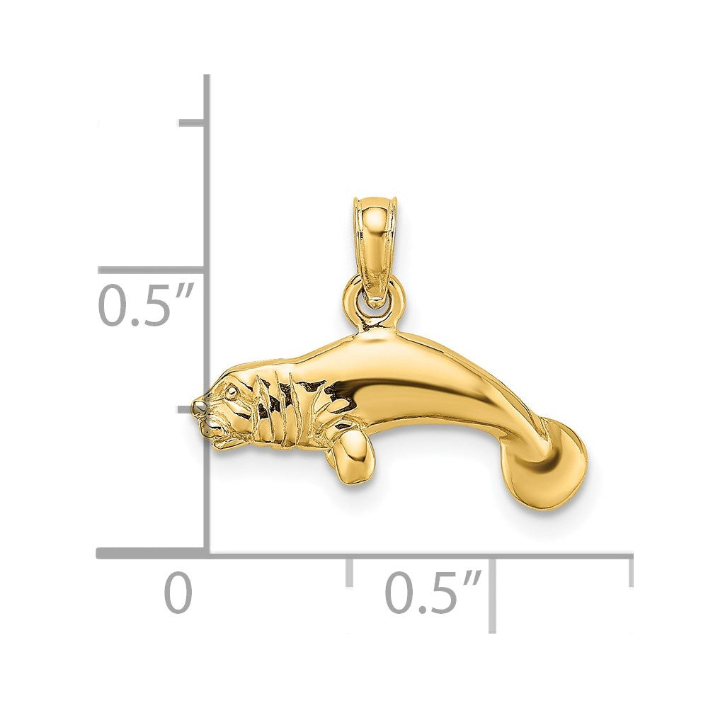 14K 3-D Polished Swimming Manatee Charm