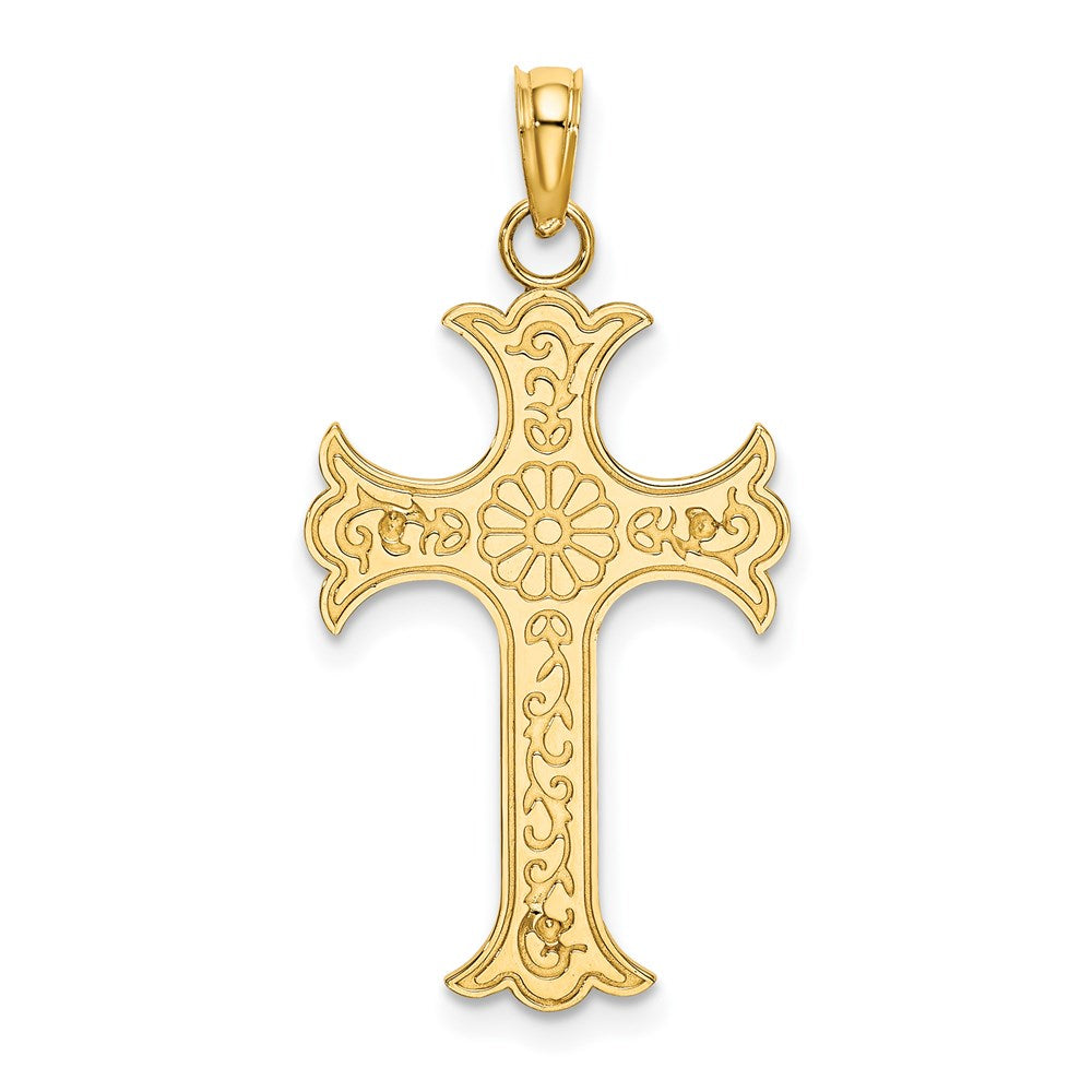 14K Double Sided Engraved Cross Charm