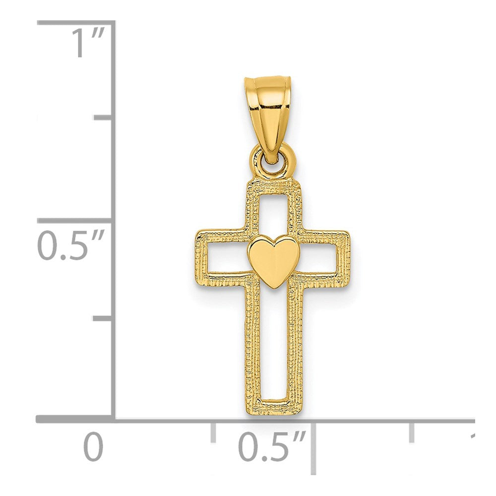 14K Cut-Out Cross w/ Heart Charm
