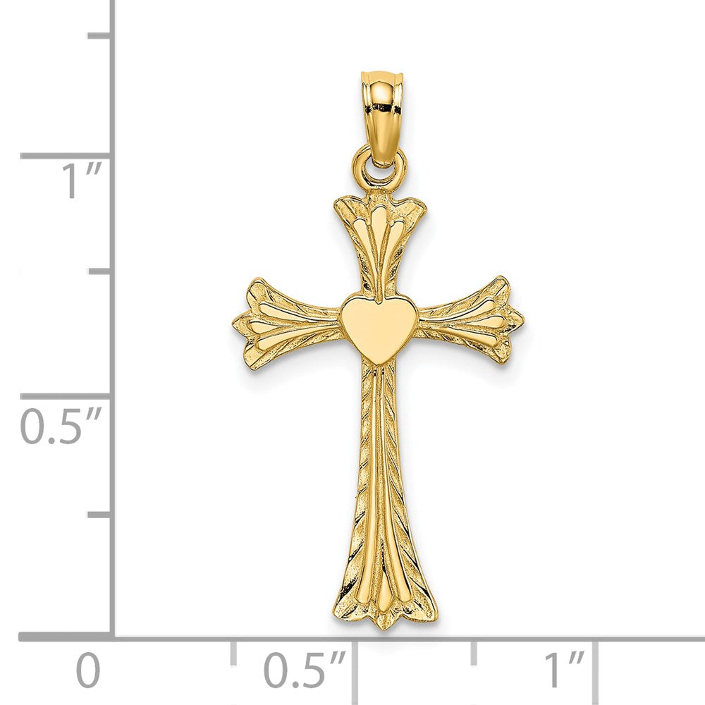 14K Polished and Engraved Cross W/ Heart Charm