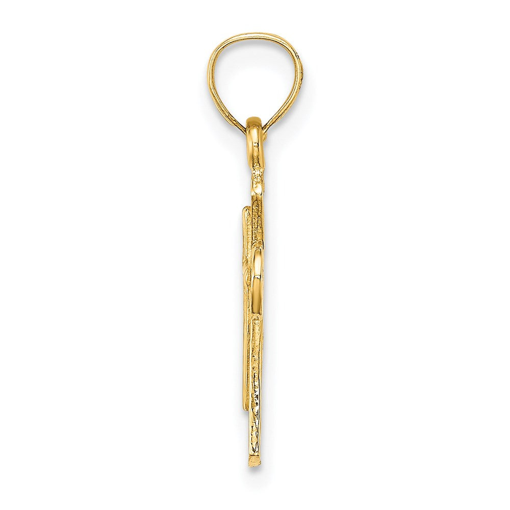 14K Solid Textured Cross Charm