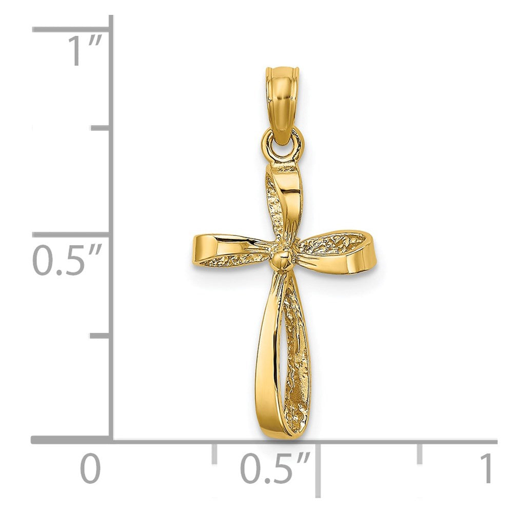14K 3-D Engraved Polished Twisted Cross Charm
