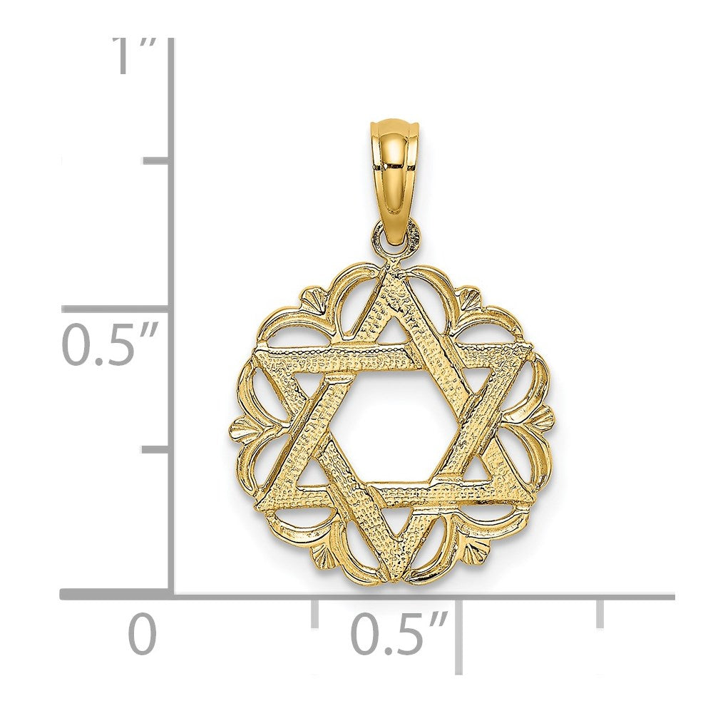 14K Star Of David In Scalloped Circle Charm