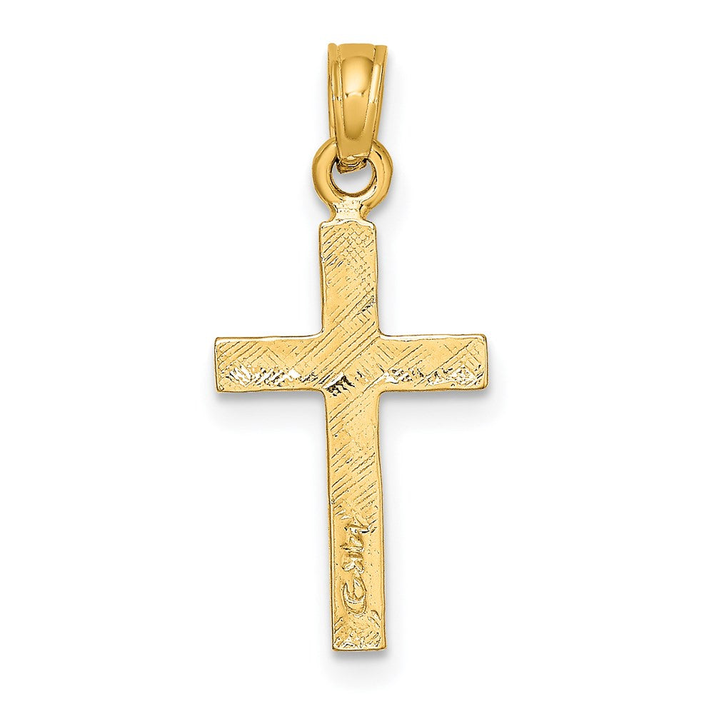 14K Engraved Center and Polished Beveled Edge Cross Charm