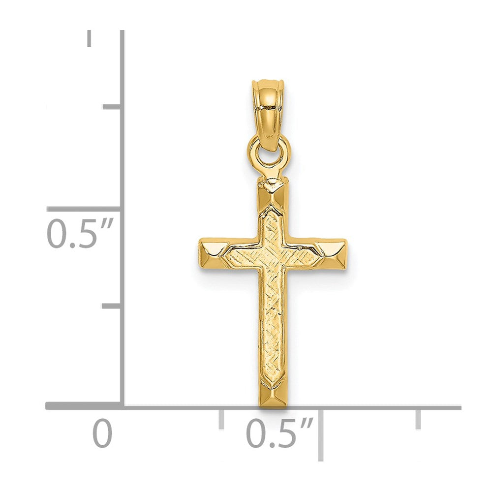 14K Engraved Center and Polished Beveled Edge Cross Charm