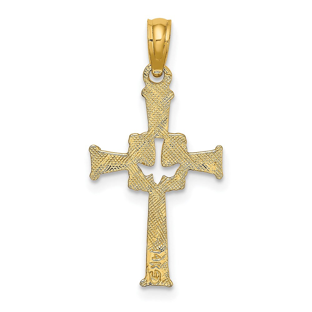 14K Polished and Engraved Cross and Dove Charm