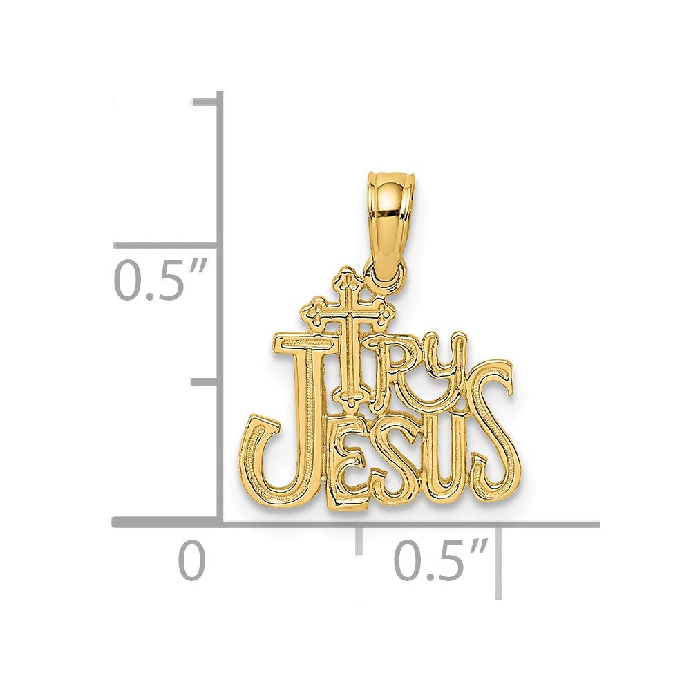 14K Polished and Engraved TRY JESUS Charm