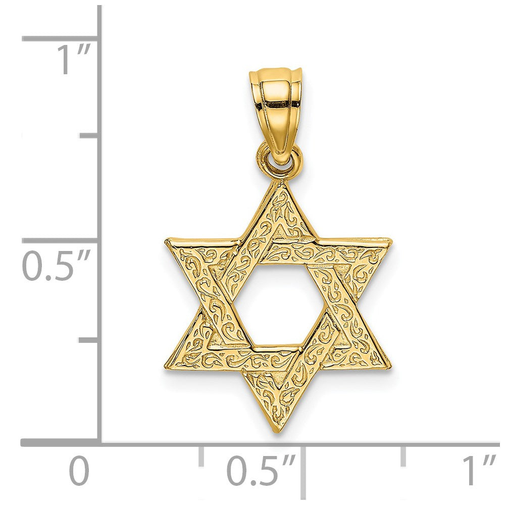 14K Engraved Swirls Star Of David Charm