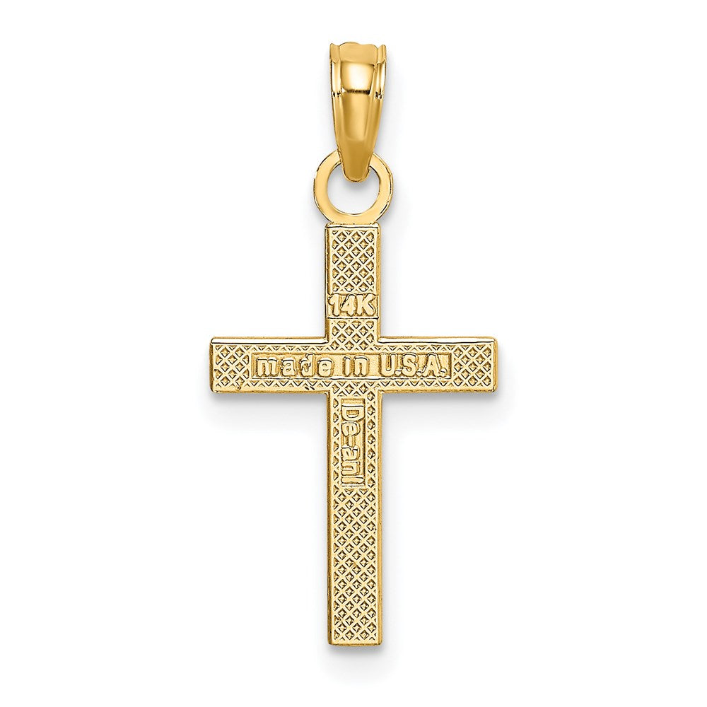 14K Textured Center Block Cross Charm