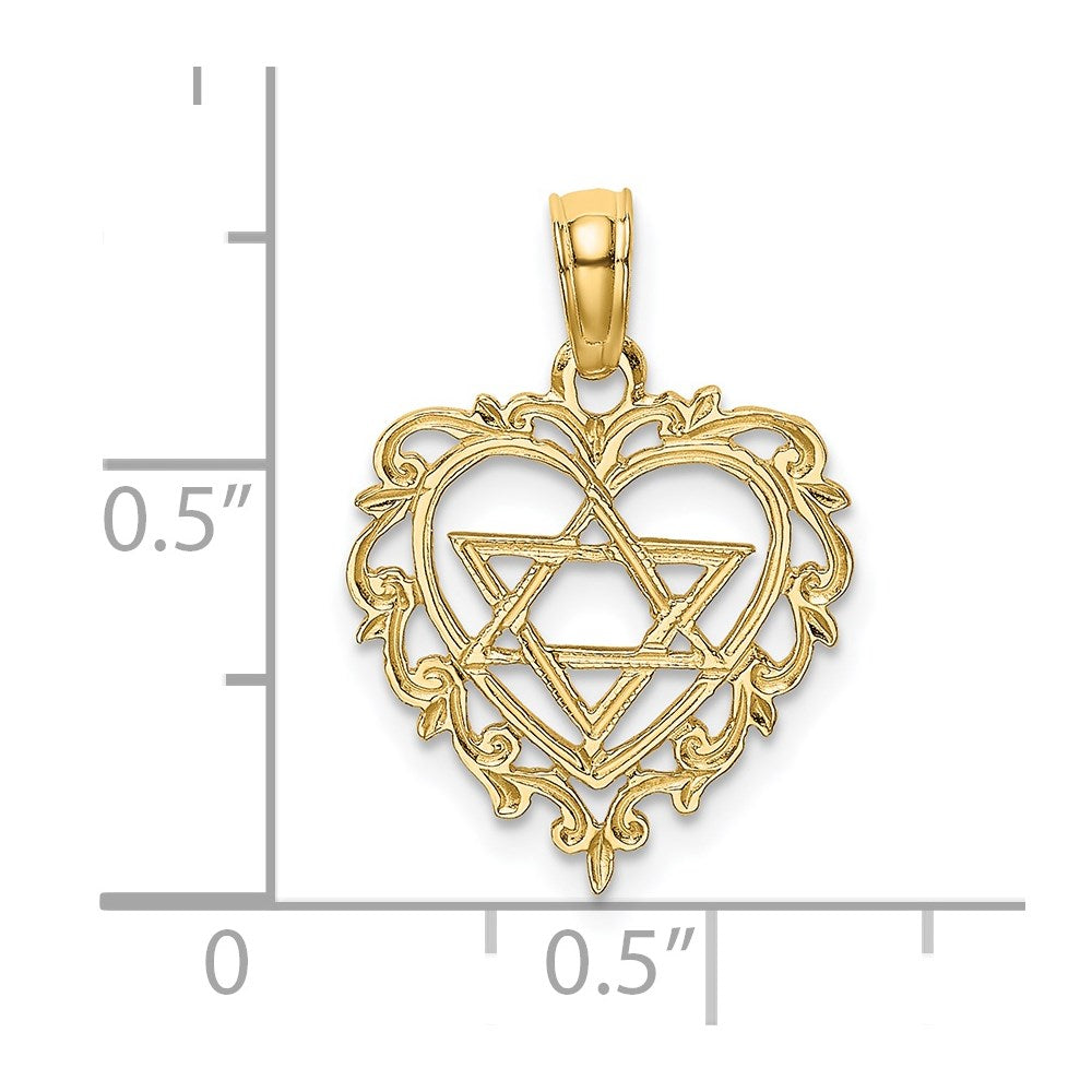 14K Textured Star Of David In Heart Charm