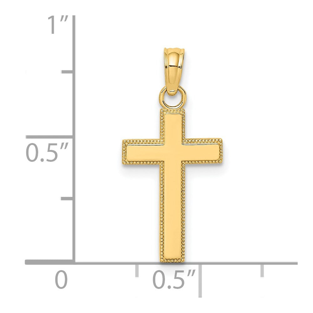 14K Polished Block Style Beaded Edge Cross Charm