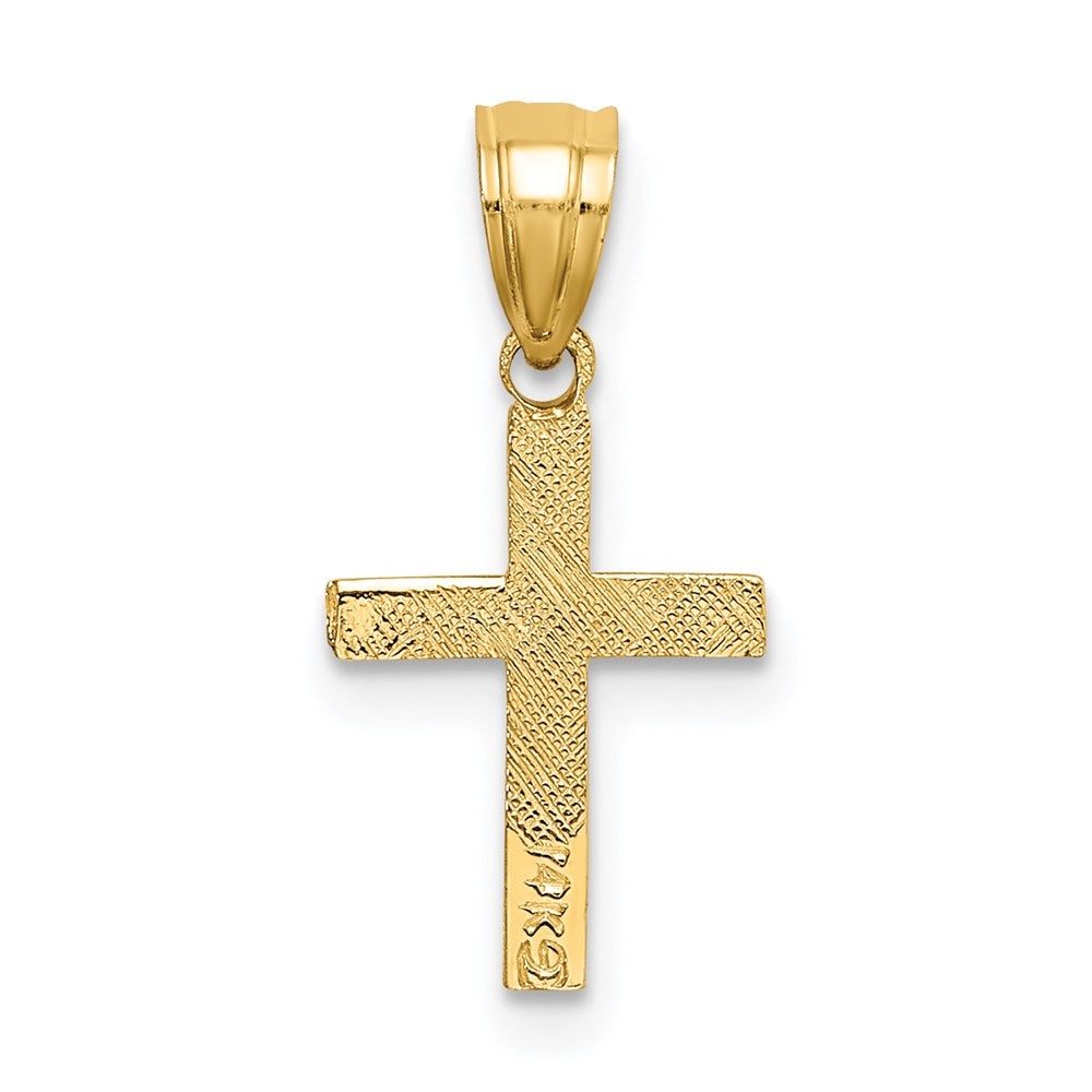 14K Polished w/ Star Pattern Mini Cross Charm