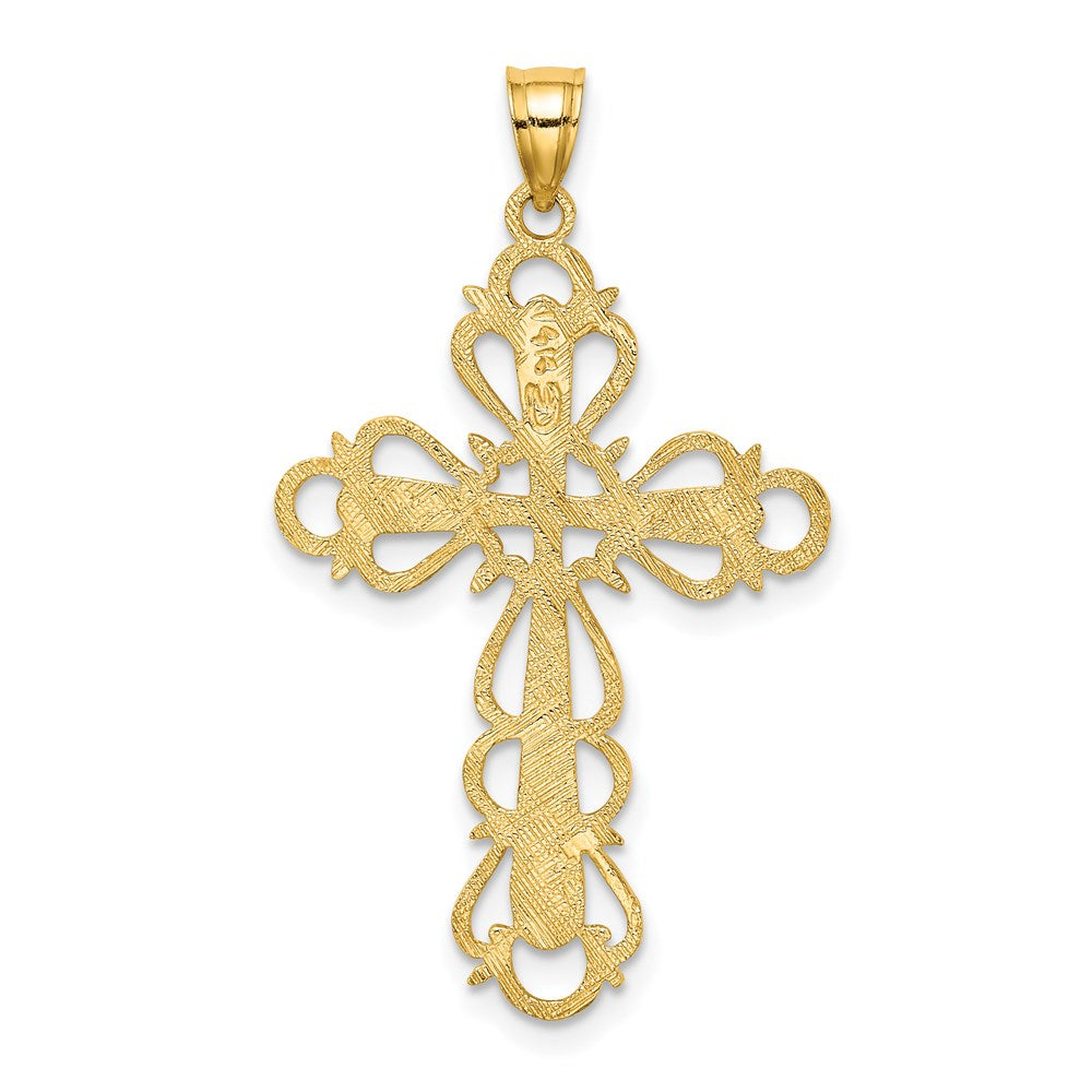 14K Polished Lace Trim Cross Charm