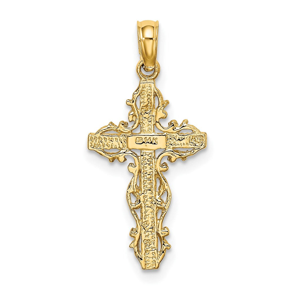14K Stick Cross w/ Lace Trim Charm