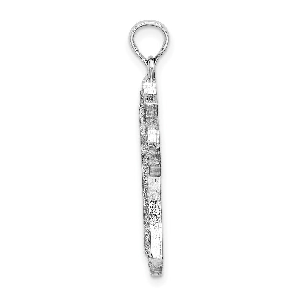 14K White Gold Beaded Cross Charm