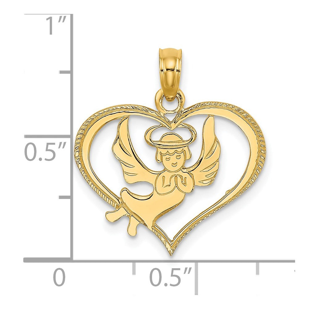 14K Polished Angel In Heart Charm