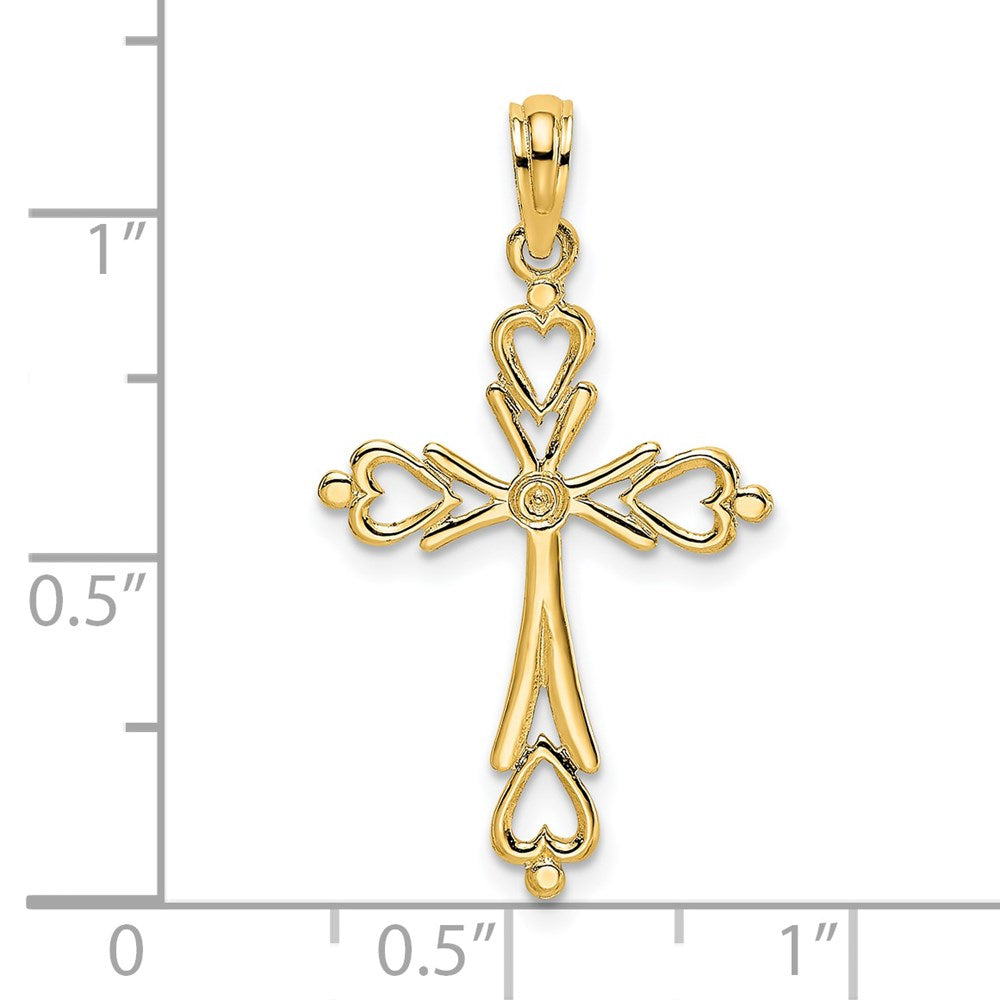 14K Cross Cut-Out w/ Heart Ends Charm