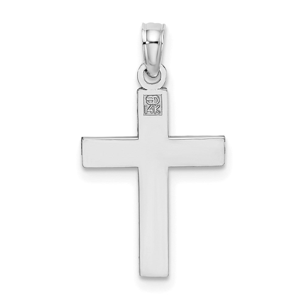 14K White Gold D/C Block Cross Charm