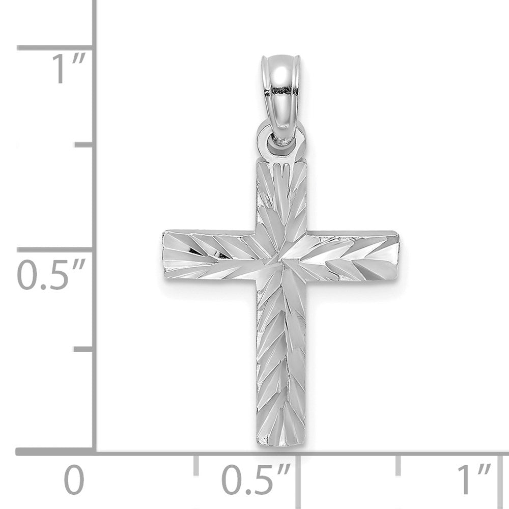 14K White Gold D/C Block Cross Charm