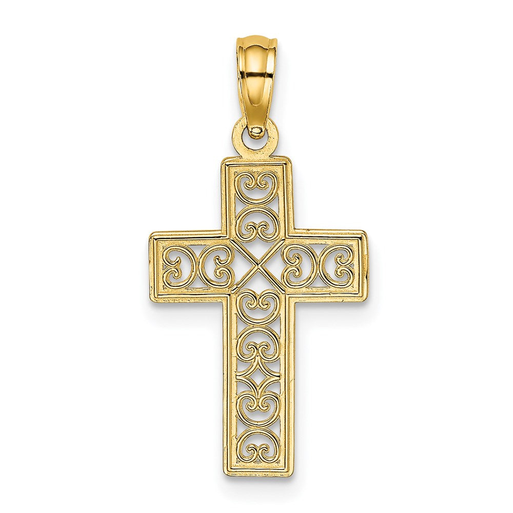 14K Textured Lace Center Cross Charm