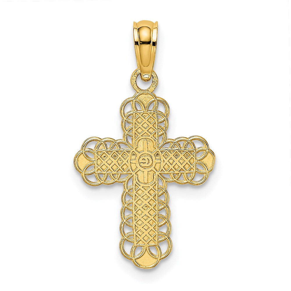14K Cross w/Solid Center and Lace Trim Charm