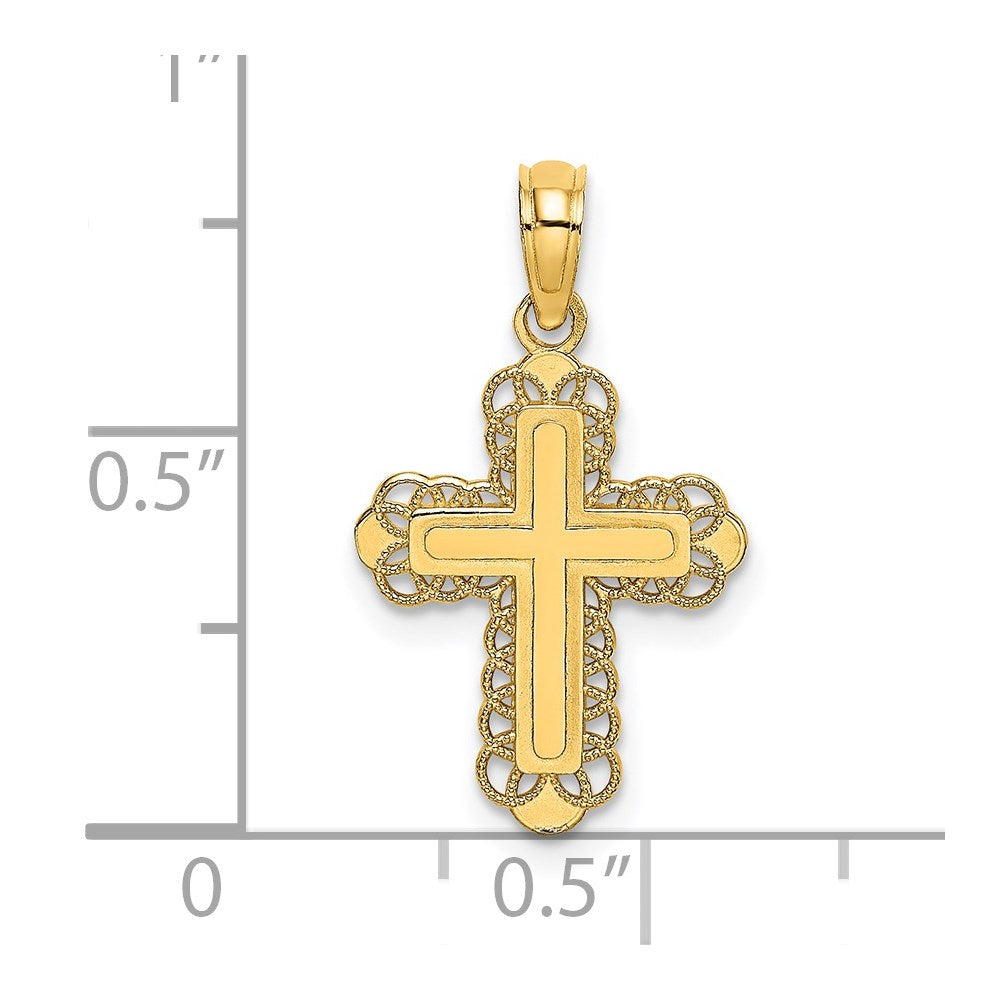 14K Cross w/Solid Center and Lace Trim Charm