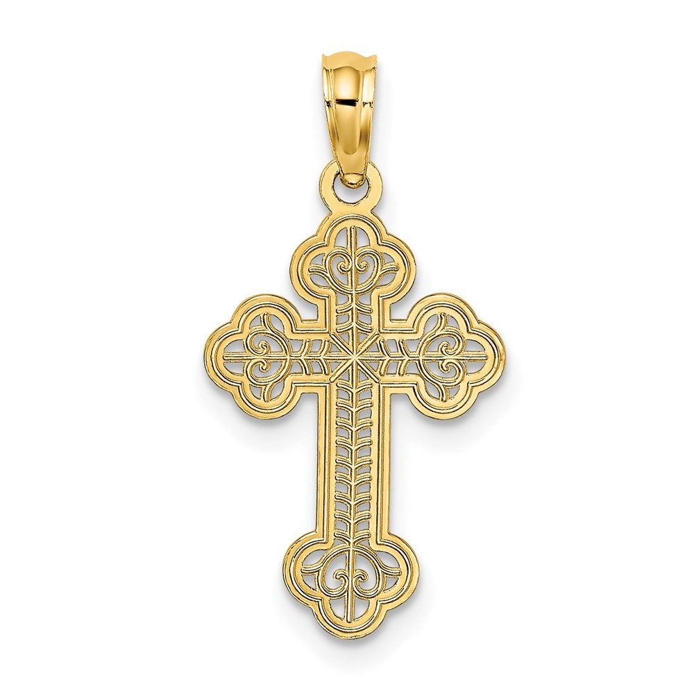 14K Lace Center Budded Cross Charm
