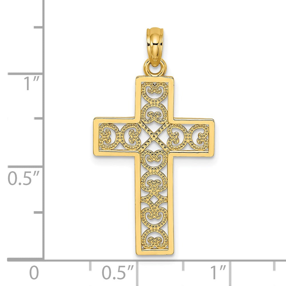 14K Polished Square Cross w/ Heart Design Charm