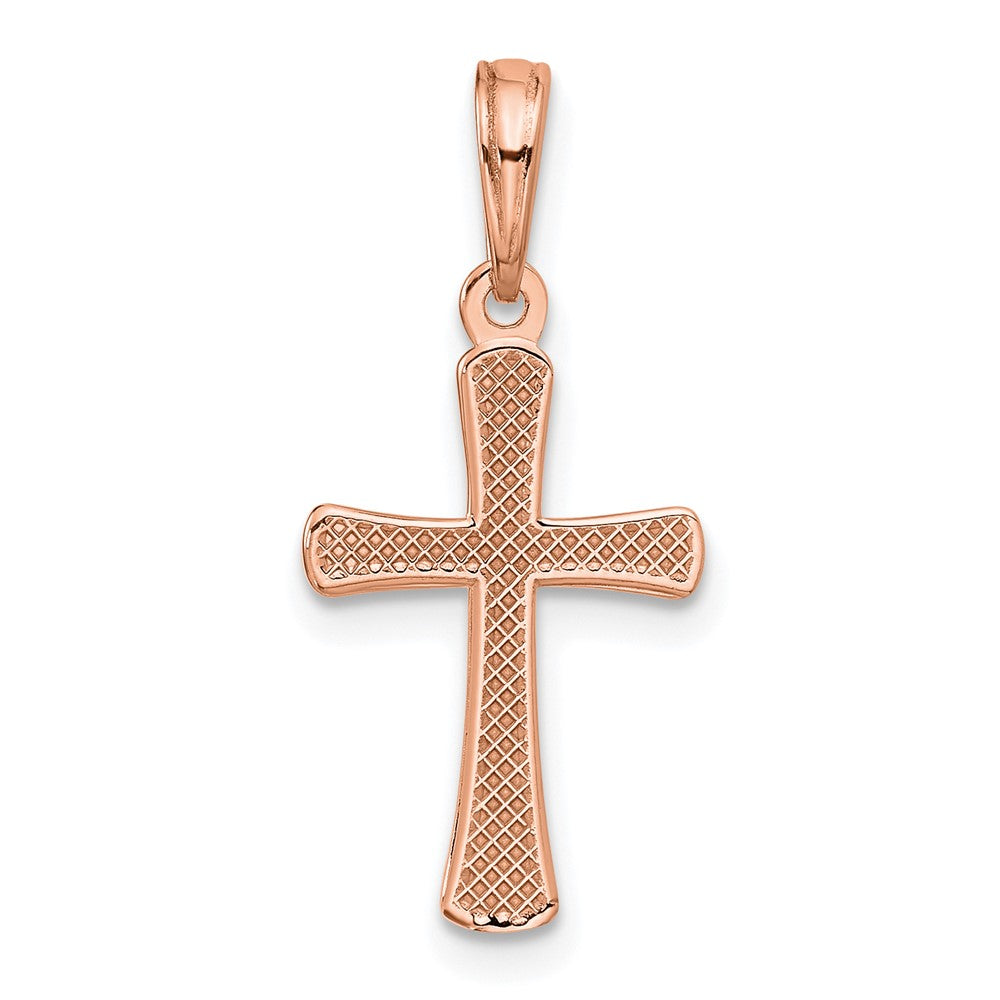 14K Rose Gold Polished Beveled Cross w/ Round Tips Charm
