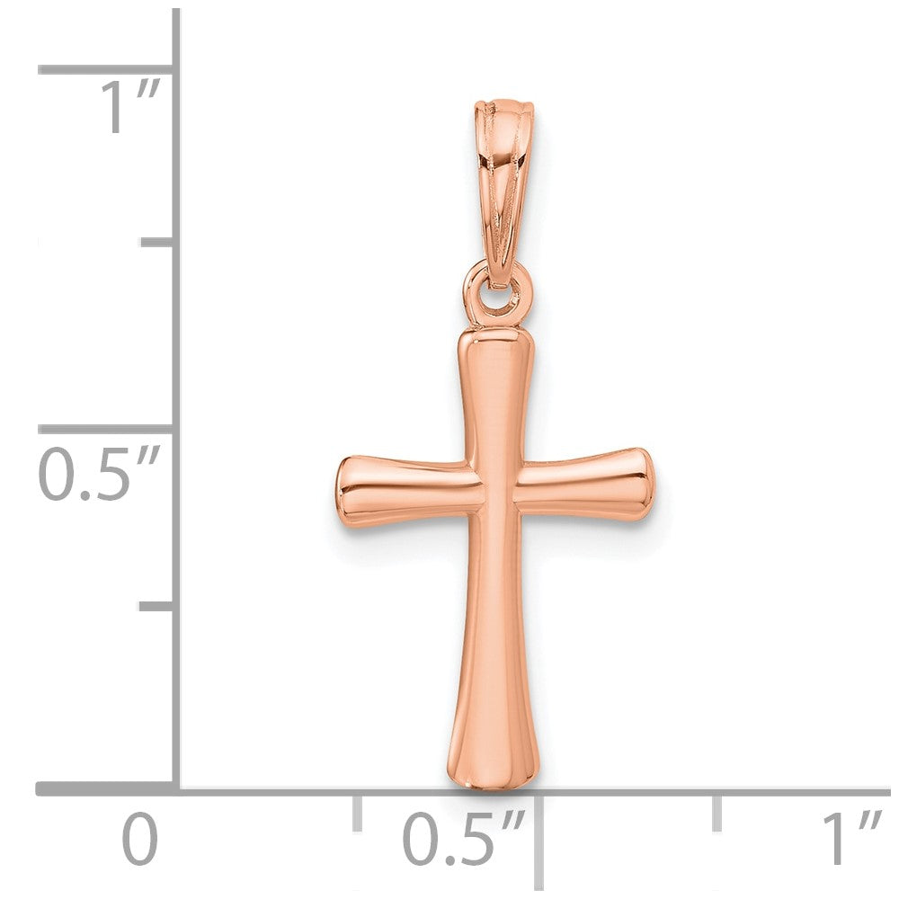 14K Rose Gold Polished Beveled Cross w/ Round Tips Charm