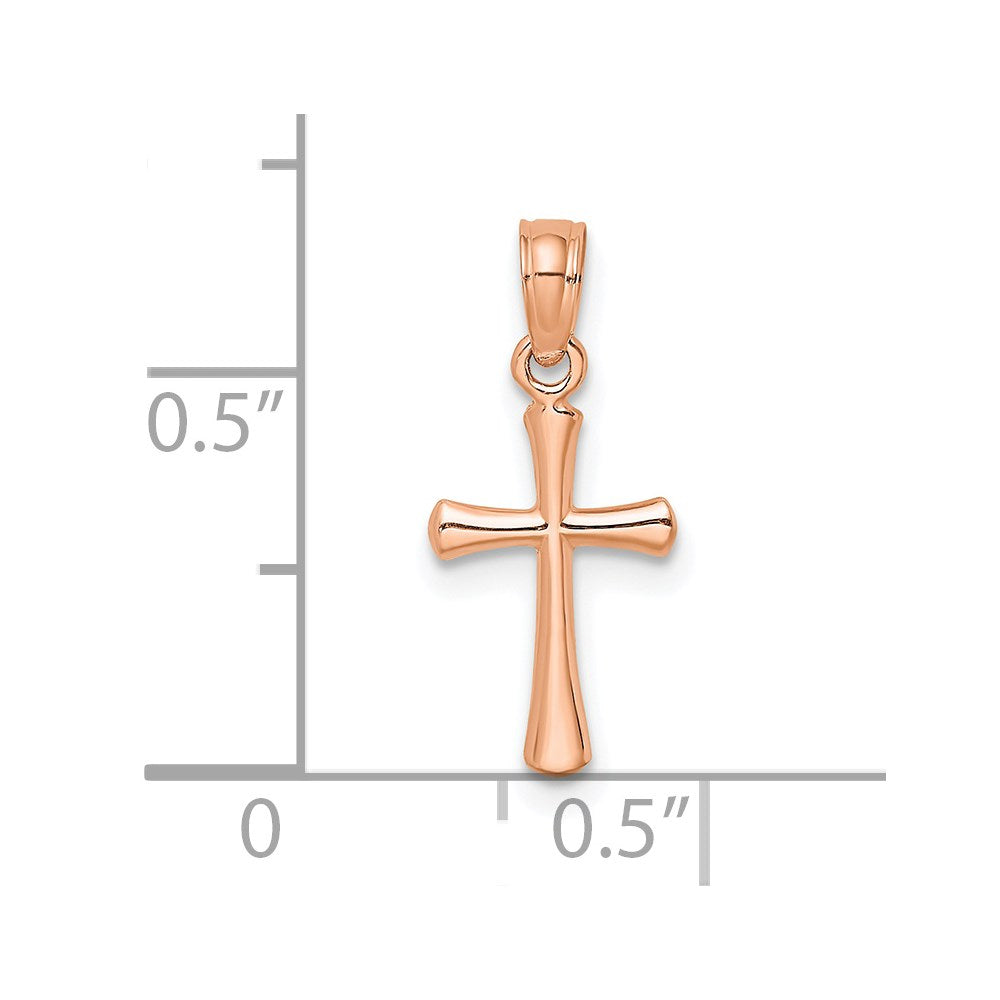14K Rose Gold Polished Beveled Cross w/ Round tips Charm