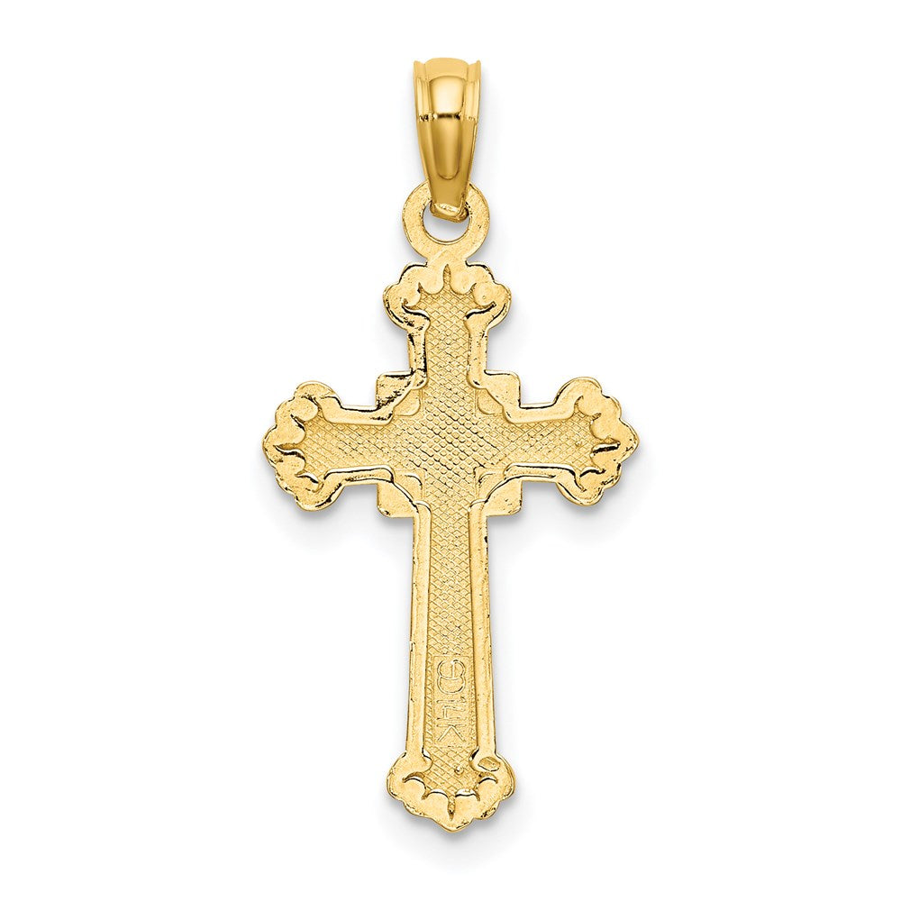 14K Textured Leaves On Edges Cross Charm
