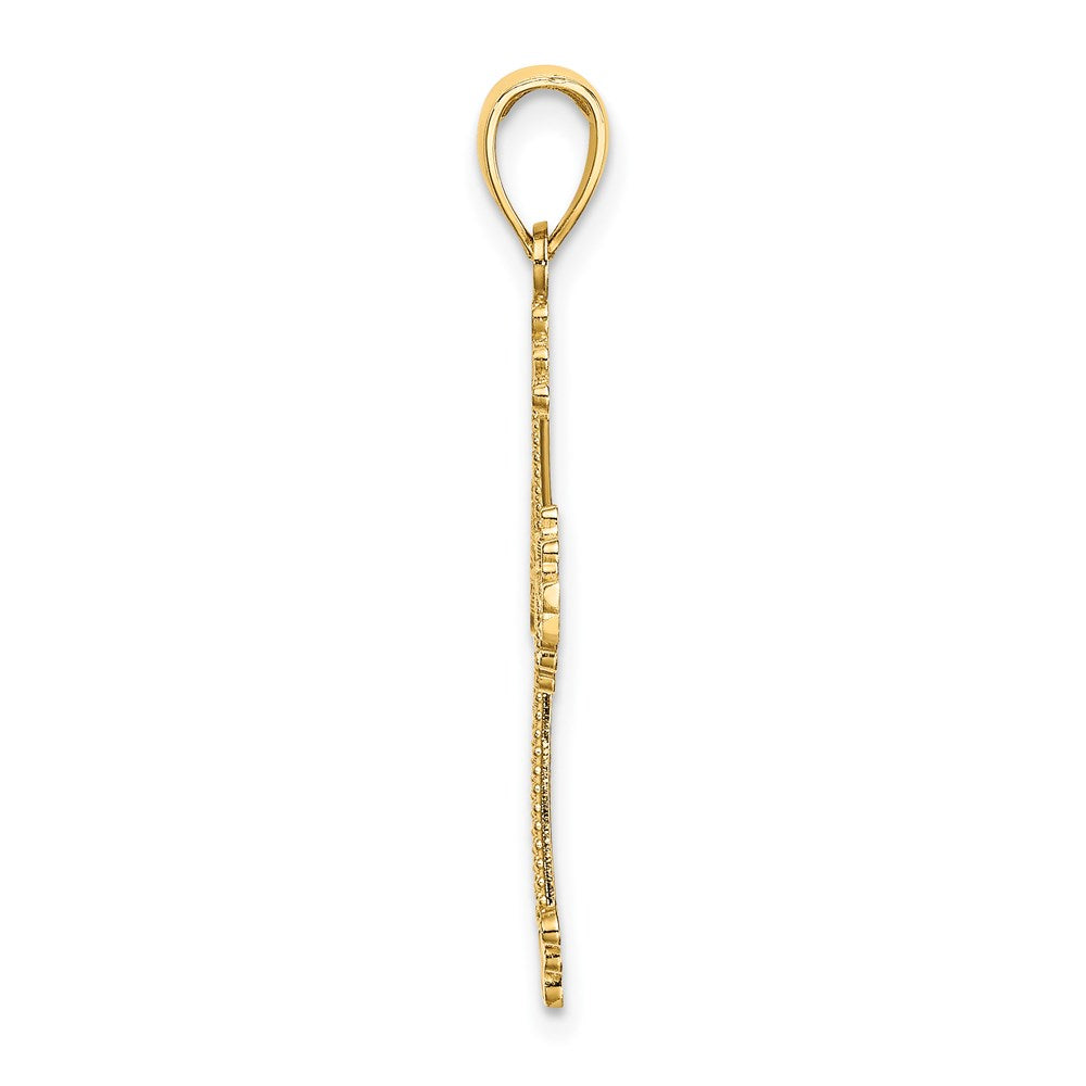 14K D/C and Cut-Out Stripes W/ Heart In Center Cross Charm