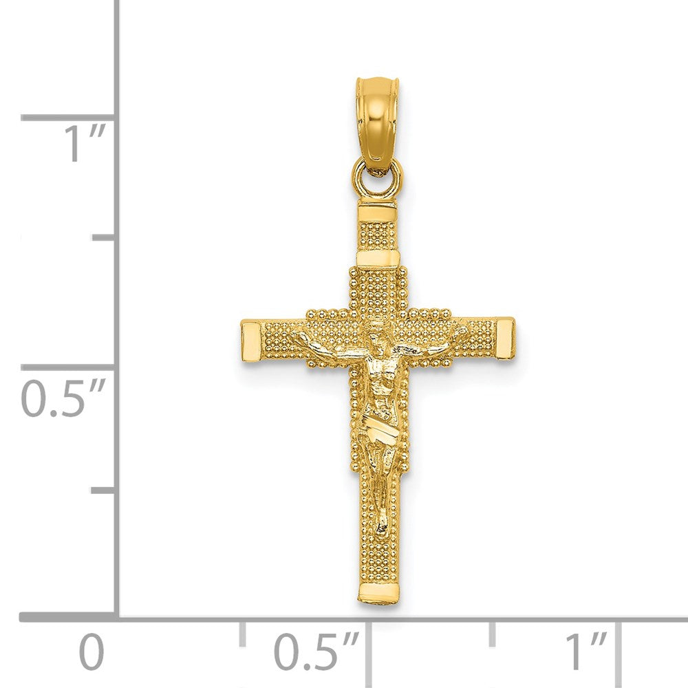 14K Beaded Accent w/ Cross Behind Crucifix Charm
