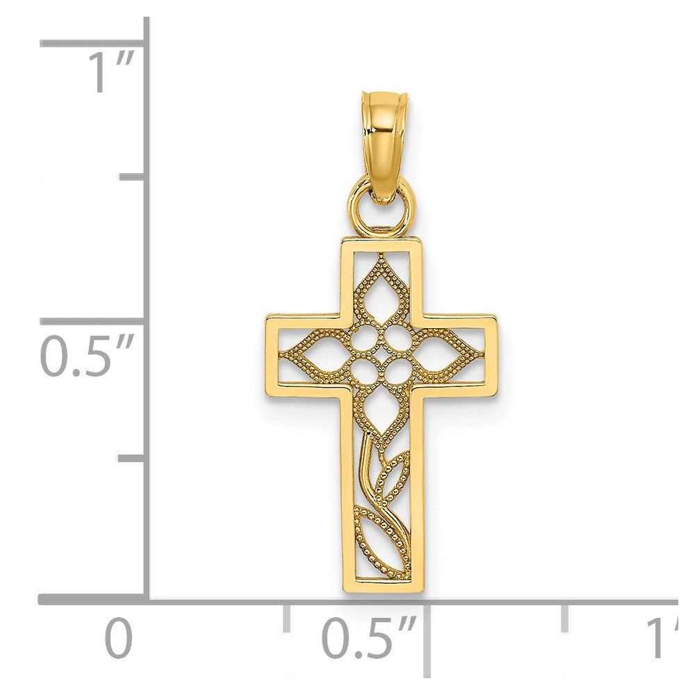 14K Flower In Cross Charm