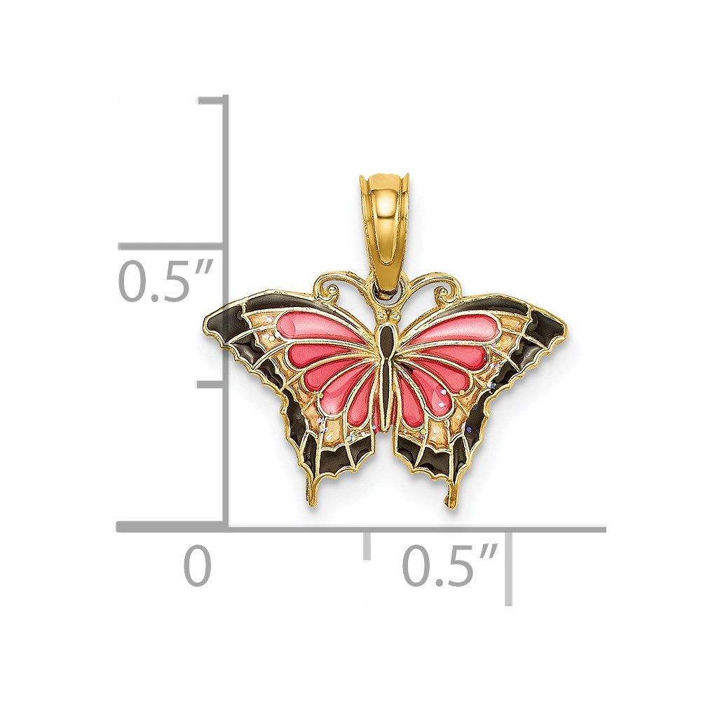 14K Small Enameled Pink Butterfly