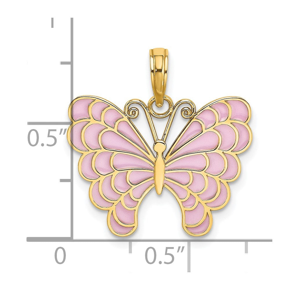 14K Lavender Enameled Butterfly Pendant