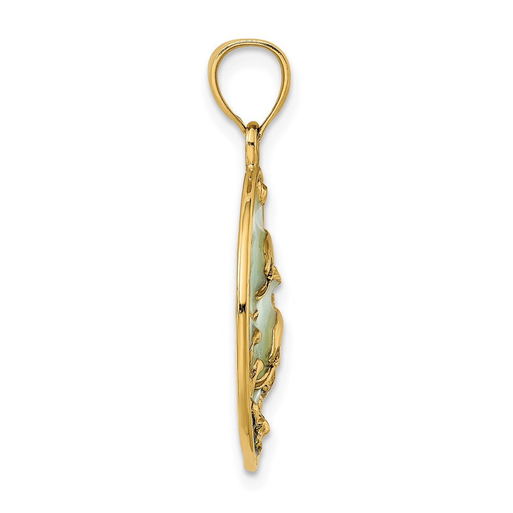 14K 2-D Dolphins w/Blue Enameled Charm