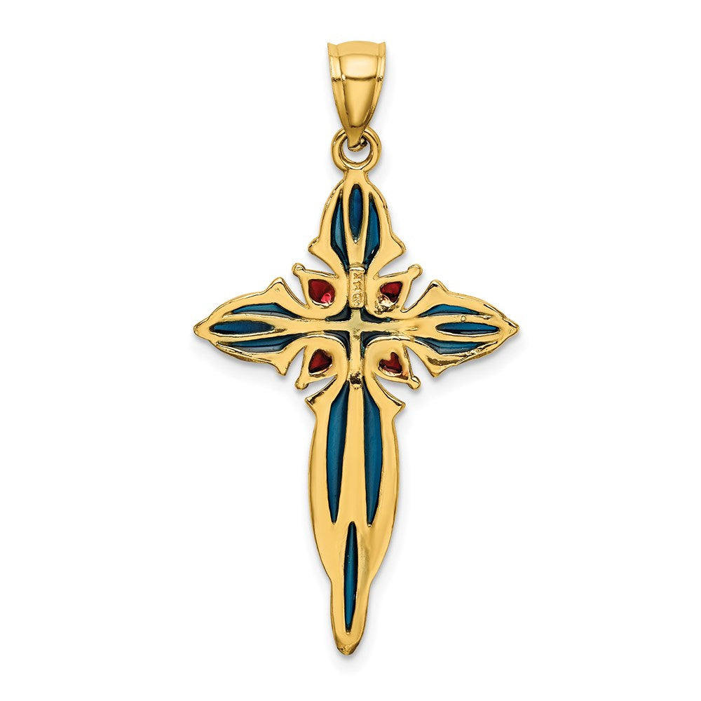 14K Blue and Red Enameled Cross Charm