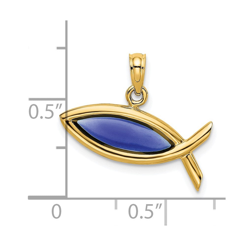 14K Horizontal Blue Enameled Ichthus Charm
