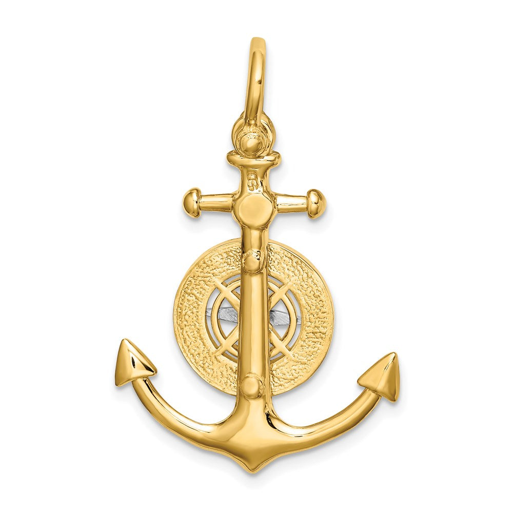 14K Two-tone 3-D Anchor w/ Compass and Rhodium Needle Charm