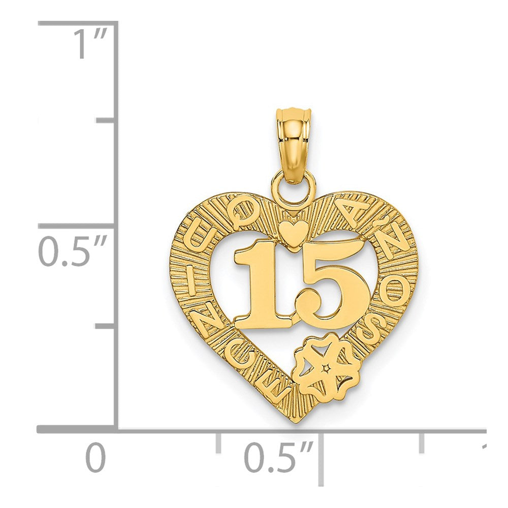 14K QUINCE ANOS 15 in Heart Charm