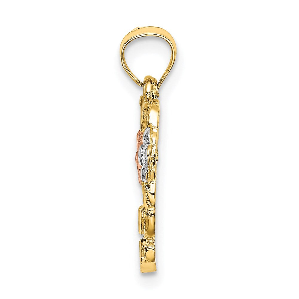 14k Two-tone with White Rhodium Flower In Heart Charm