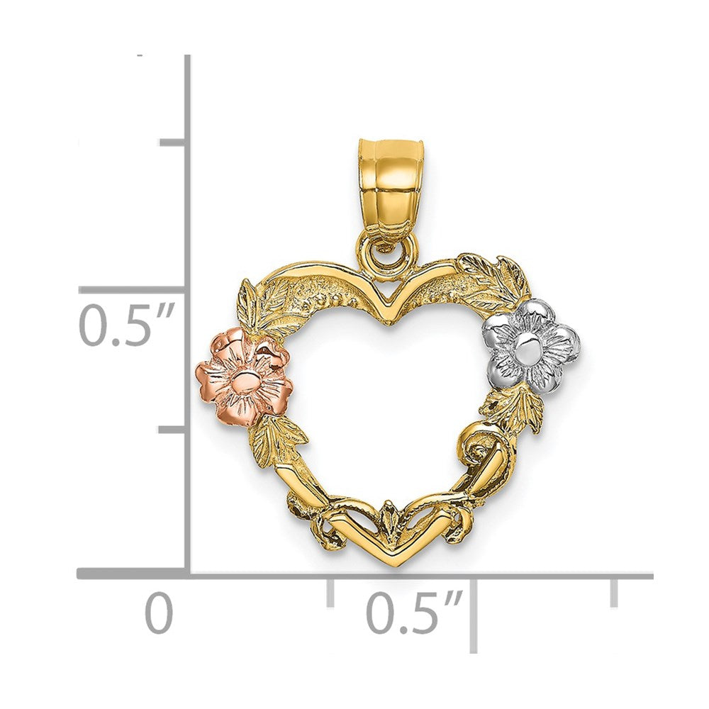14k Two-tone with White Rhodium Flower In Heart Charm