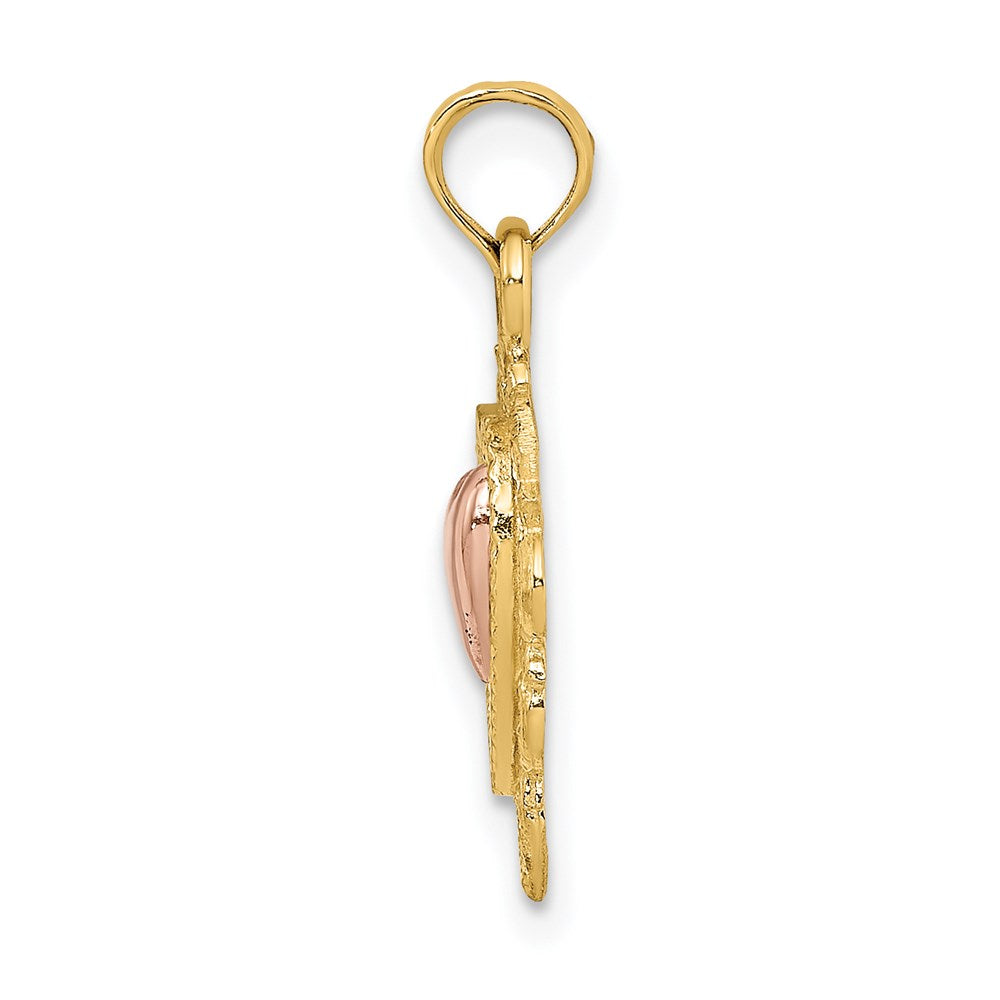 14k Yellow and Rose Gold w/White Rhodium Textured Hearts Charm